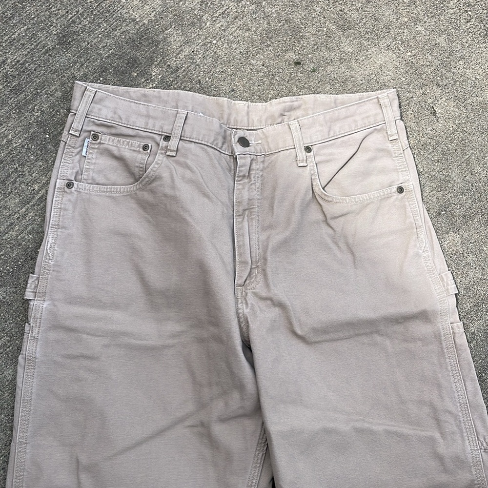Carhartt Utility Work Pants Men's 36x36 Tan Loose Fit Canvas Dungarees Long - Picture 2 of 4
